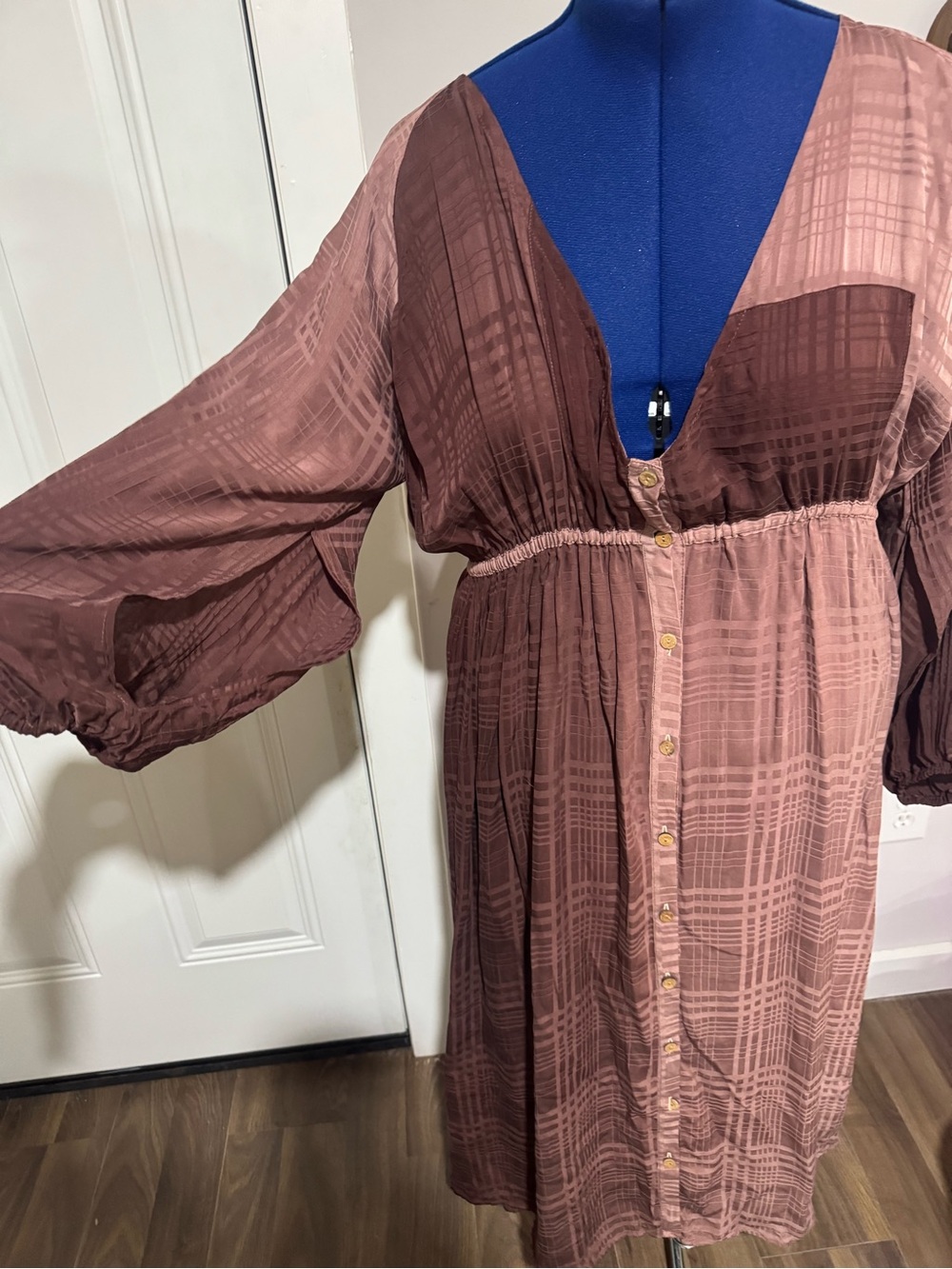Bohemian Button-Front Maxi Dress in Mauve Brown